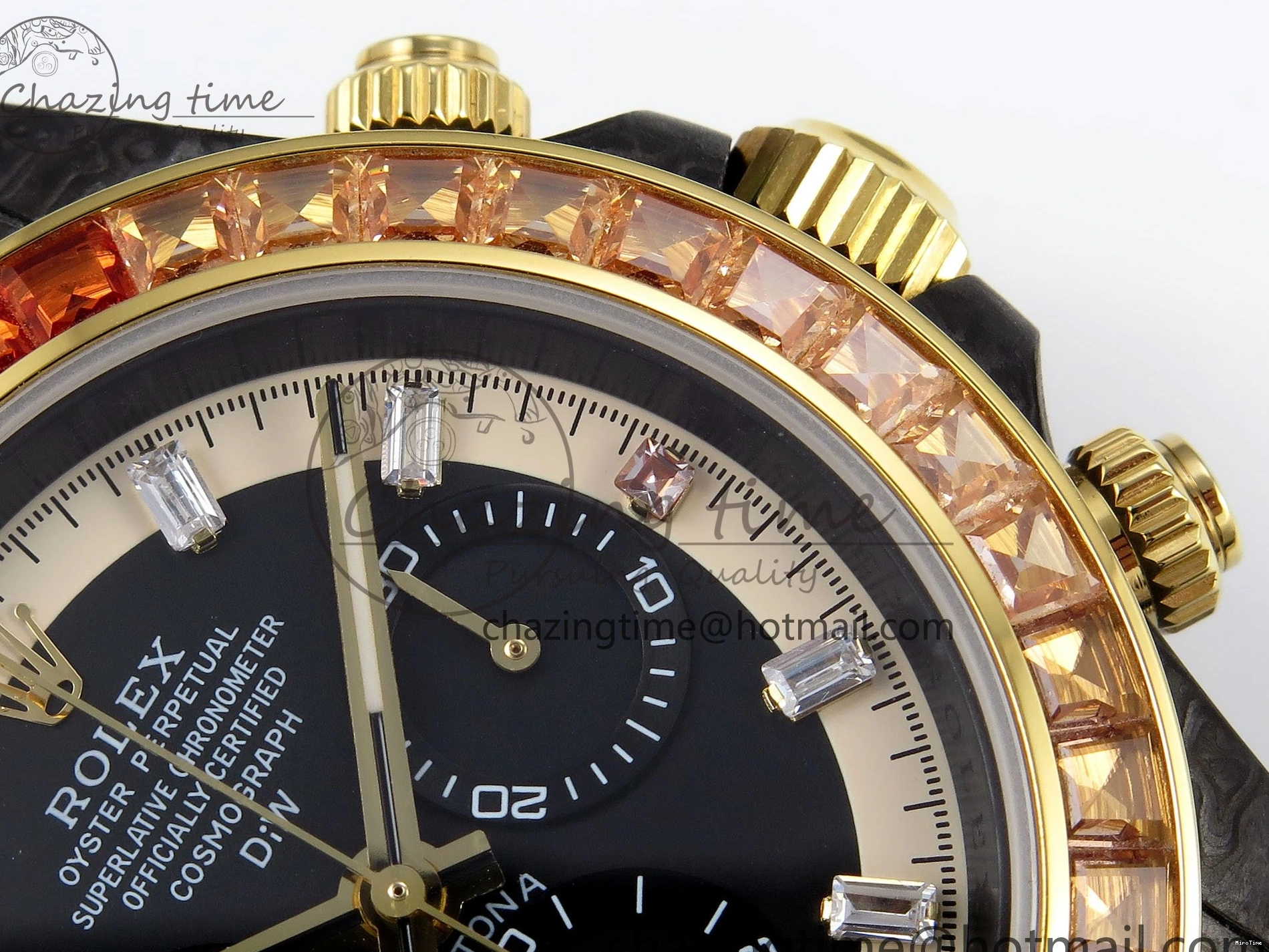 MiroTime 0504 Refined Daytona DIW Carbon Case DIWF Edition Black White Dial Orange Diamonds Bezel on White Nylon Strap A 1668